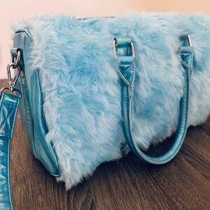 Rare Sugar Thrillz Blue Holographic Faux Fur Barrel Bag